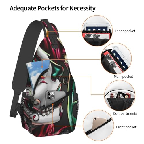Halloween Sugar Skull Red And Green Hair Art Portable And Large Capacity Men'S Casual Cross Chest Bag4