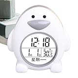 Bonito reloj despertador, reloj de escritorio de dibujos animados en forma de pingüino, alarma de dormitorio con calendario perpetuo y pantalla de temperatura para personas que duermen mucho