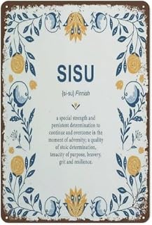 Sisu Definition Finnish Nordic Metal Tin Sign, Retro Art, 6x8 Inch, Home Bar Cafe Farm Room Decor