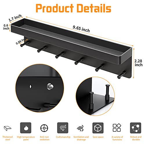 ICOUVA Schlüsselbrett mit Ablage,6 Haken Selbstklebend Wand Schlüsselhalter,Kleines Schlüsselhaken für Flur,Eingangsbereich,Küche,Badezimmer(Schwarz)