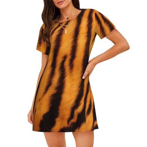 Chemise de nuit manches courtes tigre en tissu léger respirant