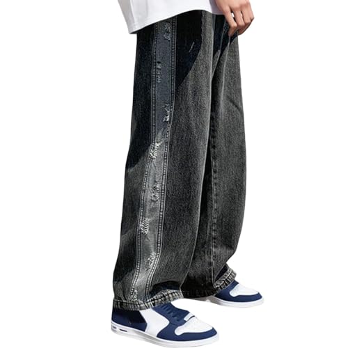 Baggy Jeans Men Straight Leg Casual Denim Pants with Pockets Fashion Ripped Jean Trousers Hip Hop Streetwear
