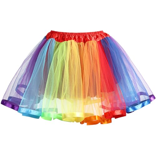 TRIWORKS Karneval Regenbogen Tütü Damen 50er Hohe Taille Unterrock Tüllrock Puffy Elastisch Petticoat Tütü Herren Halloween Kostüm M