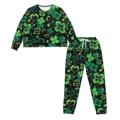 Image of Womens Lounge Set Long Sleeve Soft Pajama Sets Casual 2 Piece Pj Outfit Crewneck Sleepwear with Pockets Plus Size