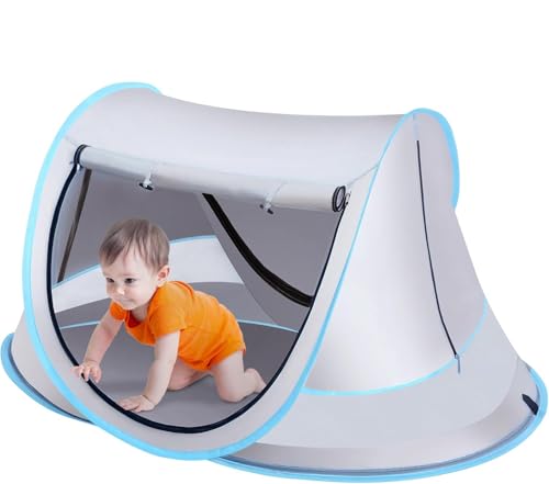 Image of Baby Beach Tent, Pop Up Toddler Travel Bed for Boys or Girls, Sun Shade for Toddler Camping, Infant Portable Sun Shade, Summer Beach Baby