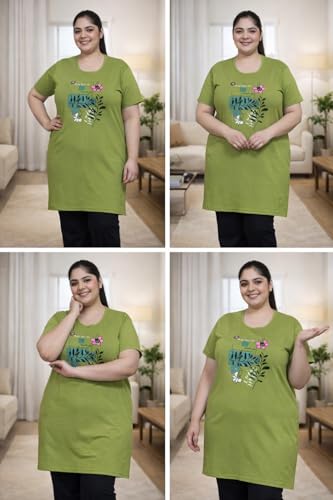 Image of RYSH Women's Printed Cotton Plus Size Longline T-Shirt with Pockets | Cotton fabric - soft longline T-shirt with easy plus-size fit