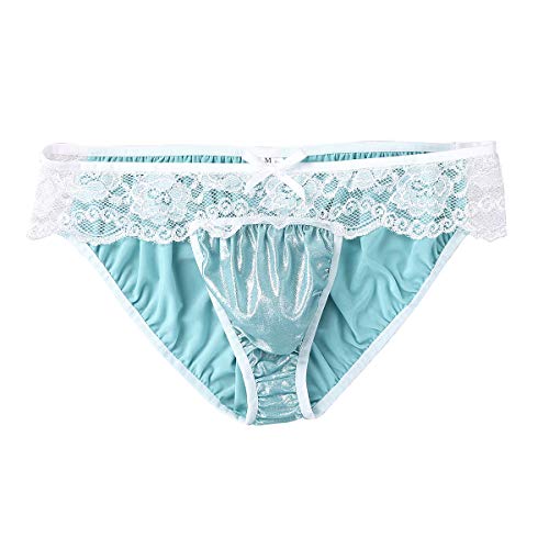 JEATHA Men's Shiny Satin Frilly Lace Floral Sissy Panties Maid Cosplay Crossdress Lingerie Briefs Underwear3