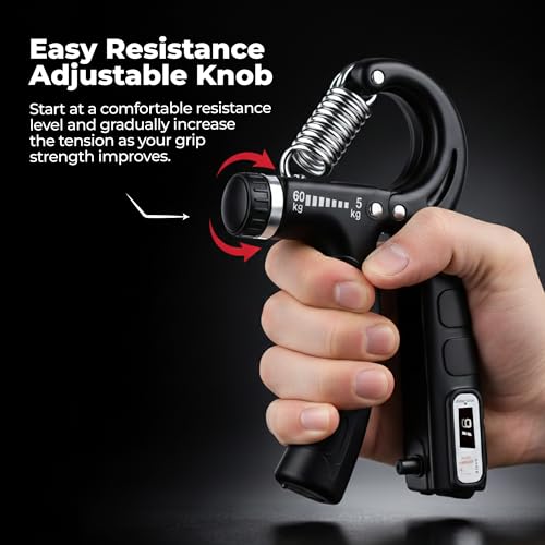 Image of Durafit91 Adjustable Hand Grip Strengthener with Counter (60kg) - Hand Gripper for Men & Women, Forearm & Finger Exercise Equipment for Gym & Home