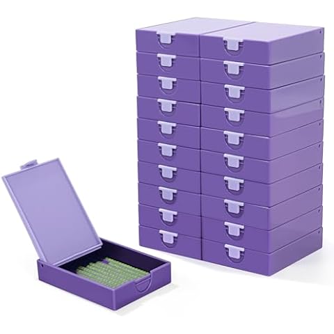 CATEARED 20Pcs Tiny 2-in-1 Stackable Diamond Art Trays With Lids, Diamond Art Storage, Craft and Bead Storage Organizer & Line-Up, Box Package (Violet) Cover