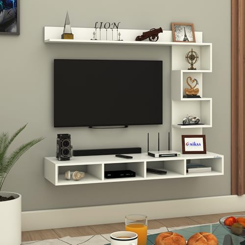 Image of Anikaa Laura Engineered Wood Wall Mount TV Unit /TV Stand /TV Cabinet /TV Entertainment Unit /Set Top Box Stand (Ideal for 43 Inch) (D.I.Y) (White)