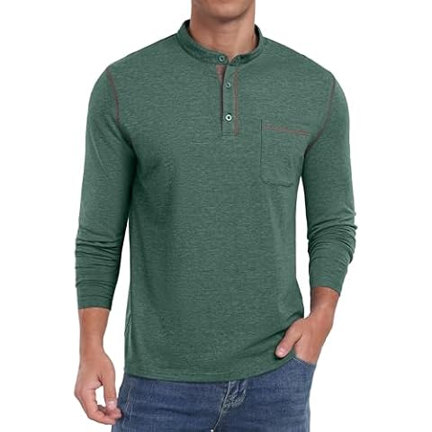 Sailwind Men's Fashion Henley Shirt Classic Long Sleeve Lightweight Button Cotton T-Shirt Casual Top with Pocket Green Cover