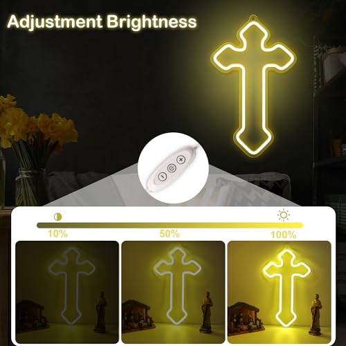 Image of Attivolife Light up Cross Neon Sign, Jesus LED Night Light with Dimmable USB Powered, Home Bedroom Wall Decor Warm White, Best Gifts for Religious Christian Easter Birthday Party Wedding Christmas