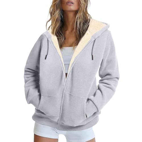 JUYAXIN Sudadera con capucha para mujer, de forro polar, cálida, con cremallera completa, forro de sherpas, con bolsillos, ropa exterior, sudaderas con capucha para mujer, ajuste holgado, gráficos