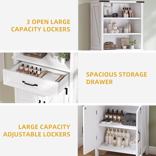 DWVO 58" Tall Storage Cabinet Bathroom Storage Cabinet with Doors and Shelves, Large Floor Cabinet White Bathroom Cabinet Versatile Kitchen Pantry for Kitchen, Dining Room, Pearl White