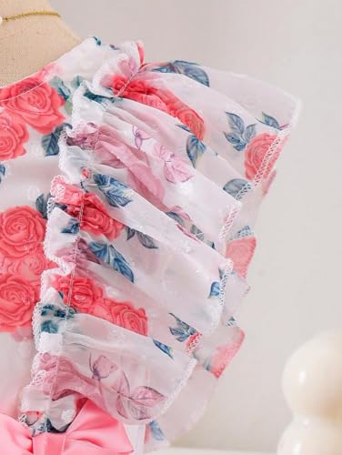 Image of TAGAS Girls Swiss Dot Floral Print Dress Sleeve Less Round Neck Elastic Waist Dress for Girls(KD-399)