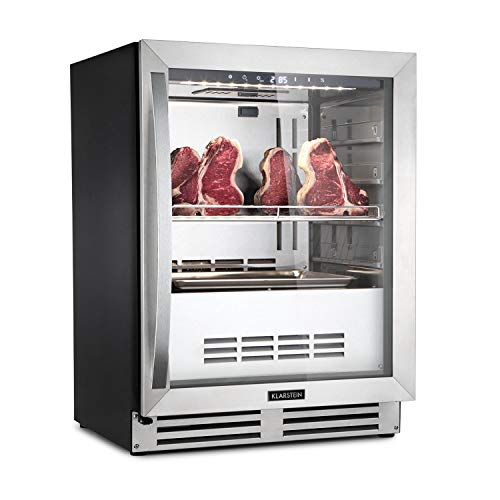 KLARSTEIN Steakhouse Pro - Nevera de maduración de carne, Capacidad de 98 litros, Temperaturas entre 1-25 °C, Humedad ajustable entre 60-85%, Encastrable, Iluminación interior LED, Plateado