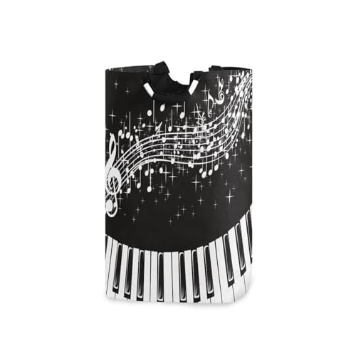 Jihqo Laundry Hamper Basket Piano Musical Notes Collapsible Nursery Storage Bin Waterproof Clothing Baskets for Home Bedroom Bathroom Washing Room