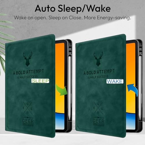 Image of Robustrion Cover for Realme Pad 3 11.61 inch Cover Case with Pencil Holder, Deer Flip Cover Case for Realme Pad 3 Tablet Cover [Auto Sleep Wake Support] - Dark Green