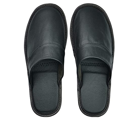 Mens Genuine Leather Slippers Non Slip Home Bedroom Shoes House Slipper Comfy Indoor Outdoor Shoes Slippers Unisex (Color : A, Size : 43/44)