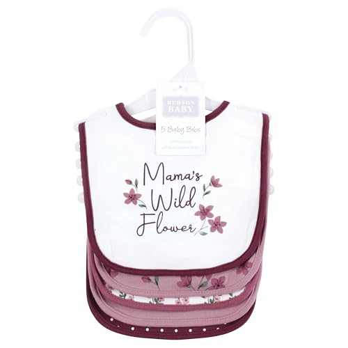 Image of Hudson Baby Infant Girl Cotton Bibs, Plum Wildflower, One Size