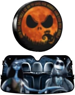 GENANY Gothic Halloween Vehicle Bundle Size 17 Tire Cover + 55x29 Sun Shade