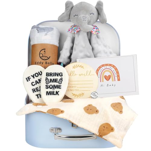 Baby Boy Gift Basket Set 8Pcs Newborn Baby Essentials Baby Gift Baskets Set Cute & Practical Baby Boy Gift Baskets for Newborn Baby Boy Gifts Best Welcome Baby Gift & Gender Reveal Gift Basket