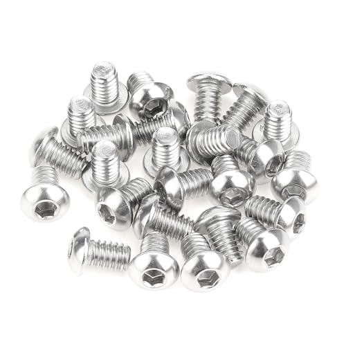Image of 25 Pieces 1 /4-20 x 3 /8 inch Button Head Socket Cap Screws Bolts, HELIFOUNER 304 Stainless Steel (18-8) Screws, Bright Finish, Fully Threaded