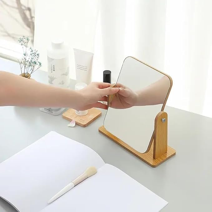 draval Natural Wood Desk Mirror – Minimalist Vanity Mirror for Makeup, Skincare & Office Use 3
