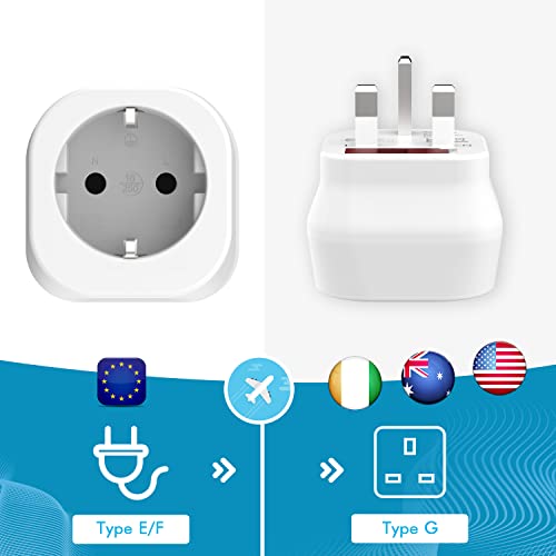 Reiseadapter UK Adapter, 2 Stück Adapter England Deutschland stecker Reisestecker Typ G Travel Adapter Steckdose für England Irland Dubai Mauritius Singapur Wand