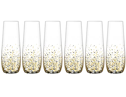 American Atelier 229709-6SFL-PD Luster Stemless Flute | Set Of 6 | Made Of Glass | Confetti Design | 10-Ounce Capacity | Champagne Wine Glasses cover