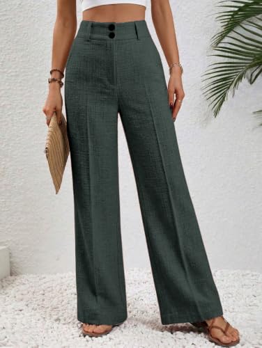 Image of TOPLOT High Waist Korean Trousers for Woman | Premium Wide Leg Palazzo Pant | Full Length with Dual Button & Elastic Band | Comfortable Office Wear & Business Casual Trouser (5272)
