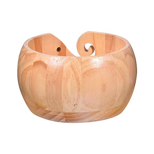 Image of Wooden Crafted Yarn Ball Storage Bowl with Carved Holes and Drills Holes Wooden Yarn Bowl for Crocheting Knitting Accessories DIY Crafts (B)