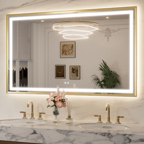 Keonjinn 60 x 36 Inch Gold Bathroom LED...