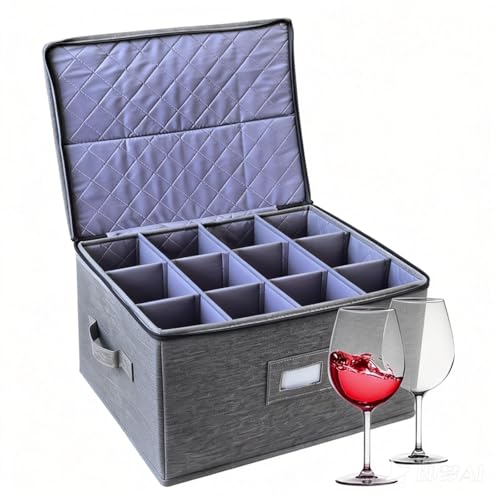 Melivarone Boîte de rangement pour 12 verres - Carton de déménagement empilable pour verres à vin, flûtes à champagne et flûtes à champagne avec...