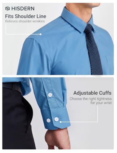 Image of HISDERN Mens Dress Shirt with Tie Pocket Square Set Classic Button Down Shirt Matching Tie Long Sleeve Shirts