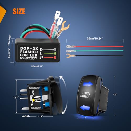 Nilight Turn Signal Switch with Flasher Relay Kit 4PIN ON Off ON Rocker Switch w/Blue LED Laser Etched SPDT Toggle Switches 12V 20A 24V 10A Jumper Wires for ATV UTV Tractor Motorcycle