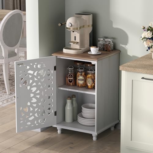 Image of JOINICE Accent Cabinet with Hand-Carved Door for Living Room /Bedroom | Hand-Carved Floral Design, Boho /Farmhouse /Rustic Style, Space-Saving, Sofa Table /End table, Solid Wood Legs, Adjustable Shelf