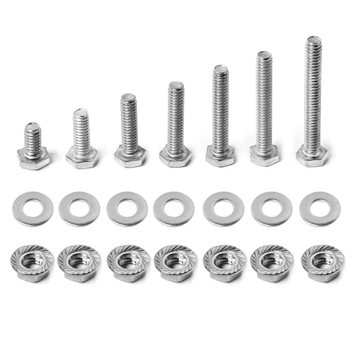 Image of 1 /4-20 Hex Bolts Screws Flange Hex Nuts Flat Washers Kit, Stainless Steel 304, Fully Threaded Hex Bolt 1 /4-20 x 1 /2 inch 3 /4 inch 1 inch 1-1 /4 inch 1-1 /2 inch 1-3 /4 inch 2 inch Length