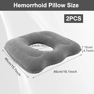 FDFuZhao 2 Pack Inflatable Donut Pillow, Portable Hemorrhoid Pillows for Sitting, Seat Donut Cushions for Pressure Relief, Butt Cushion for Tailbone Pain for Home, Office or Car (Gray)