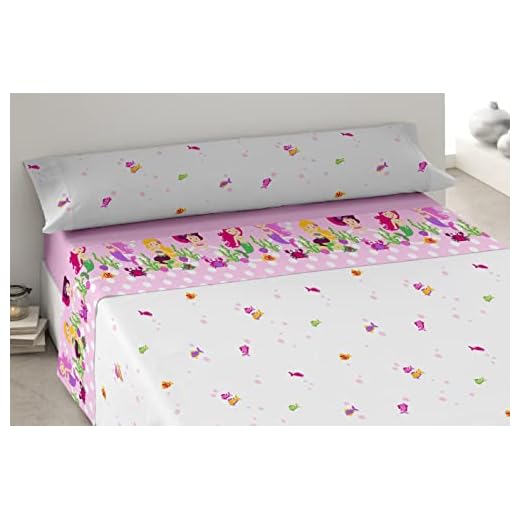 Degrees home – Sirena – Sabanas Infantiles de 90x190 – Juego de Sabanas Infantil de 90x190 – Sabanas 50% Algodón 50% Poliéster – 3 Piezas – Rosa