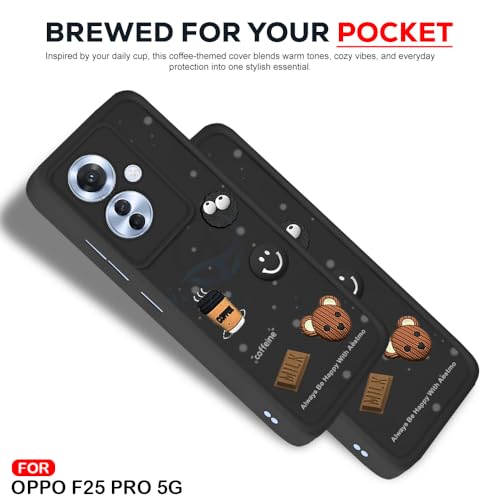 Image of AESTMO Back Case Cover for Oppo F25 Pro 5G Cover | Cute Fun Cartoon 3D Ball | Coffee Silicone Case | Full Body Protection | Camera Protection Back Cover for Oppo F25 Pro 5G (Black)