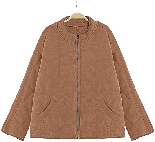TIAFORD Women's Quilted Puffer Jacket Fall Winter Oversized Causal Long Sleeve Full Zip Lightweight Bomber Coat with Pockets4