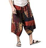 pantaloncini uomo donna estivi boho retro stampa cotone lino,sottile vita elastica larghi aladdin etnici hippie pantaloni 3/4 shorts (2#,l (label xl))