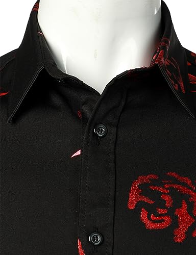 ZEROYAA Mens Hipster Gold Rose Printed Slim Fit Short Sleeve Button Down Dress Shirts3