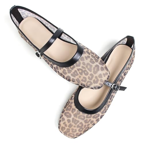 Image of TN TANGNEST Leather Flats for Women Retro Mary Jane Flats | Comfortable Square Toe Slip On Flats with Buckle Strap, Soft Work Flats Office Shoes