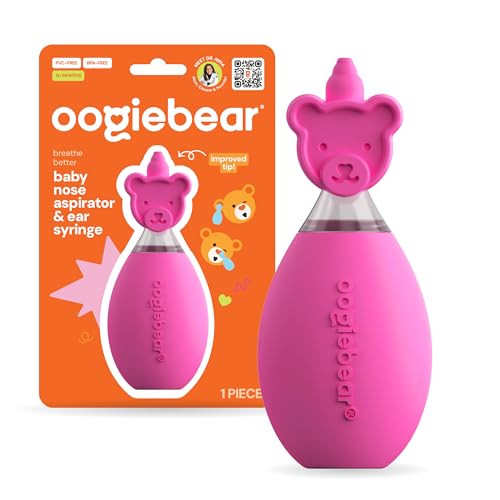 Image of oogiebear: Baby Nasal Aspirator - Safe Booger & Earwax Remover for Newborns, Infants, Toddlers - Better Syringe, Airtight Suction, Nose Sucker - Essential Baby Stuff, Diaper Bag Must-Haves, Pink