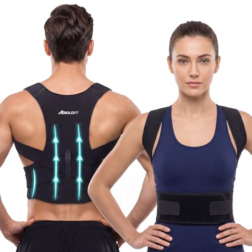 Image of Boldfit Posture Corrector Belt for Men & Women, Adjustable Back Brace for Upper Back & Shoulder Support, Breathable Back Straightener Belt with Soft Pads for Neck & Back Pain