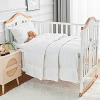 ROSE FEATHER Baby Crib Comforter Lightweight Summer Cooling Goose Down Duvet, Hypoallergenic 100% Organic Cotton Quilted Washable Air Conditioner Nursery Blanket with Corner Tabs, White 33x43 Inches