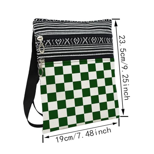 Green Plaid Messenger Bag Small Ethnic Pattern Printed Adjustable Strap Crossbody Zipper Bag Green Plaid Phone Bag Wallet Cute Shoulder Handbag for Women2