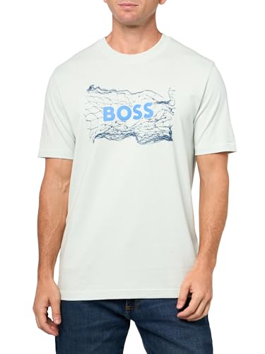 BOSS Herren Big Logo Chain Cotton T-Shirt Großes Logo Baumwolle T-Shirt (1er Pack), Open Air Blue, XL – Ansicht 1